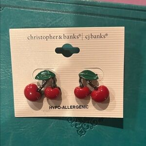 Christopher & Banks plastic Cherry Earrings - Red and Green